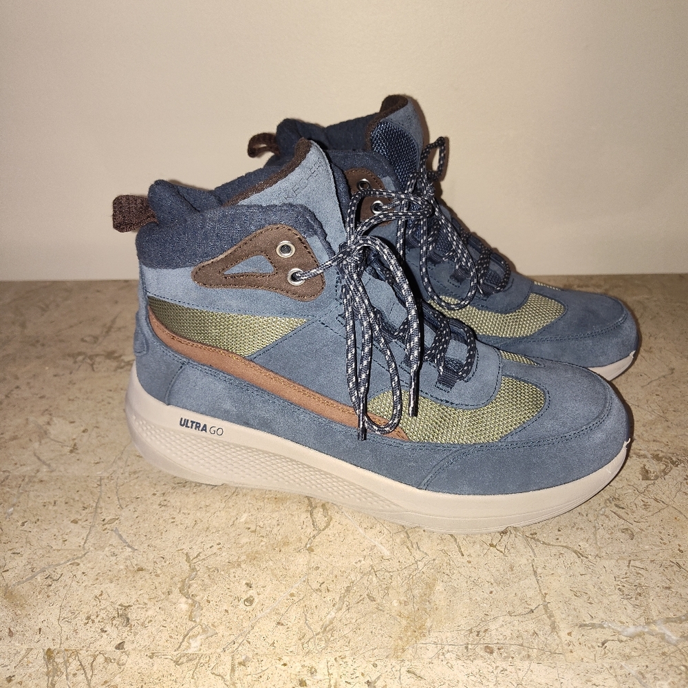 Skechers Ultra Go High-Top Sneakers in Blue and Green